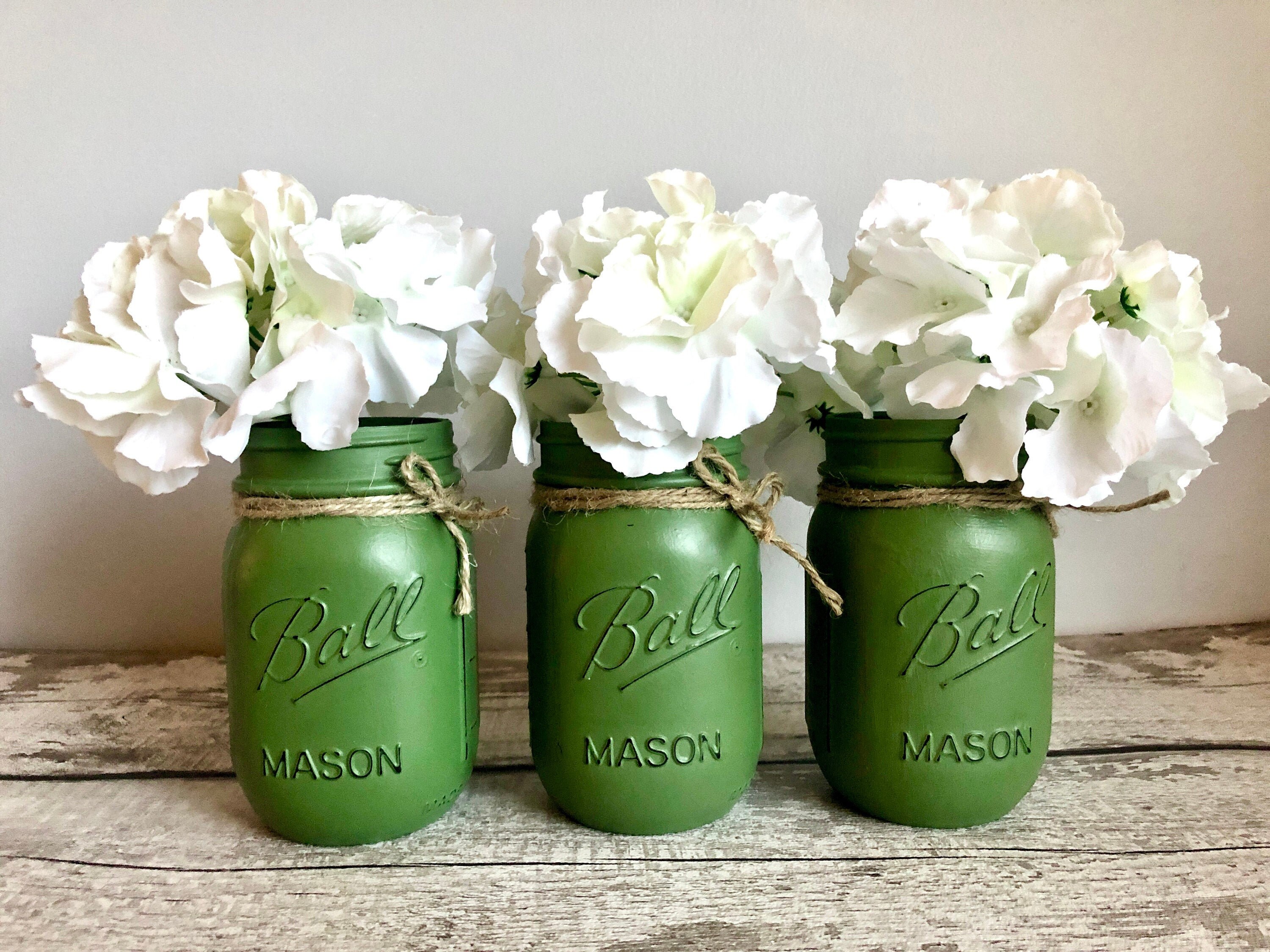 Set of 3 Rustic Green Pint Size Mason Jars Etsy