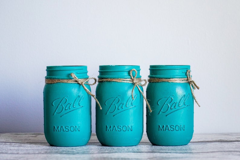 Turquoise Mason Jar Set Etsy