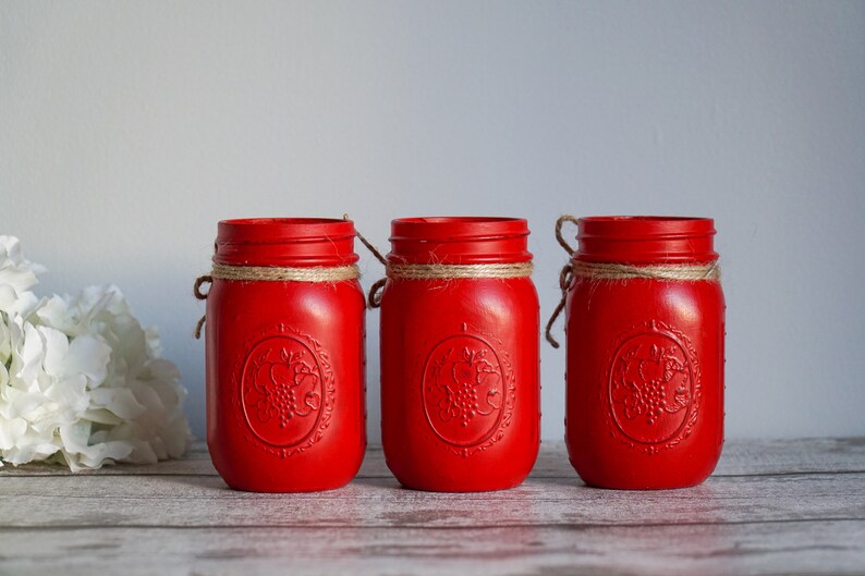 Rustic Red Mason Jar Set of 3 Etsy
