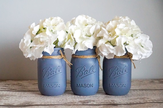 Set of 3 Rustic Blue Pint Size Mason Jars