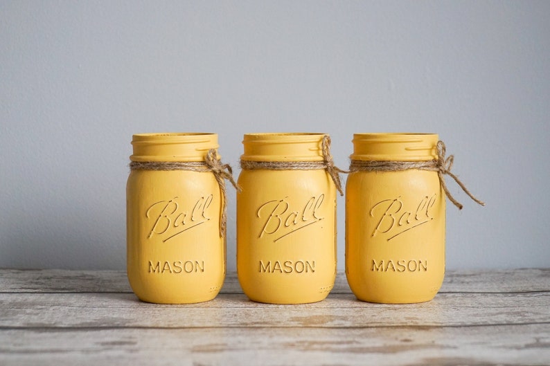 Rustic Yellow Mason Jar Set Etsy