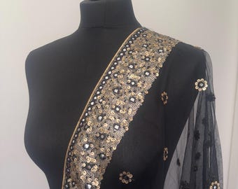 Black Net Dupatta Chunni with Glitter Sequin Border