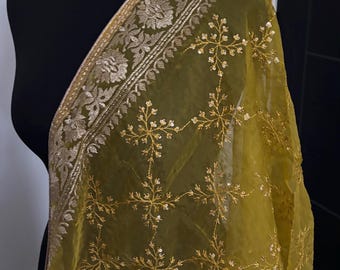Amarillo Rojo Organza Zari Bordado Dupatta Chunni