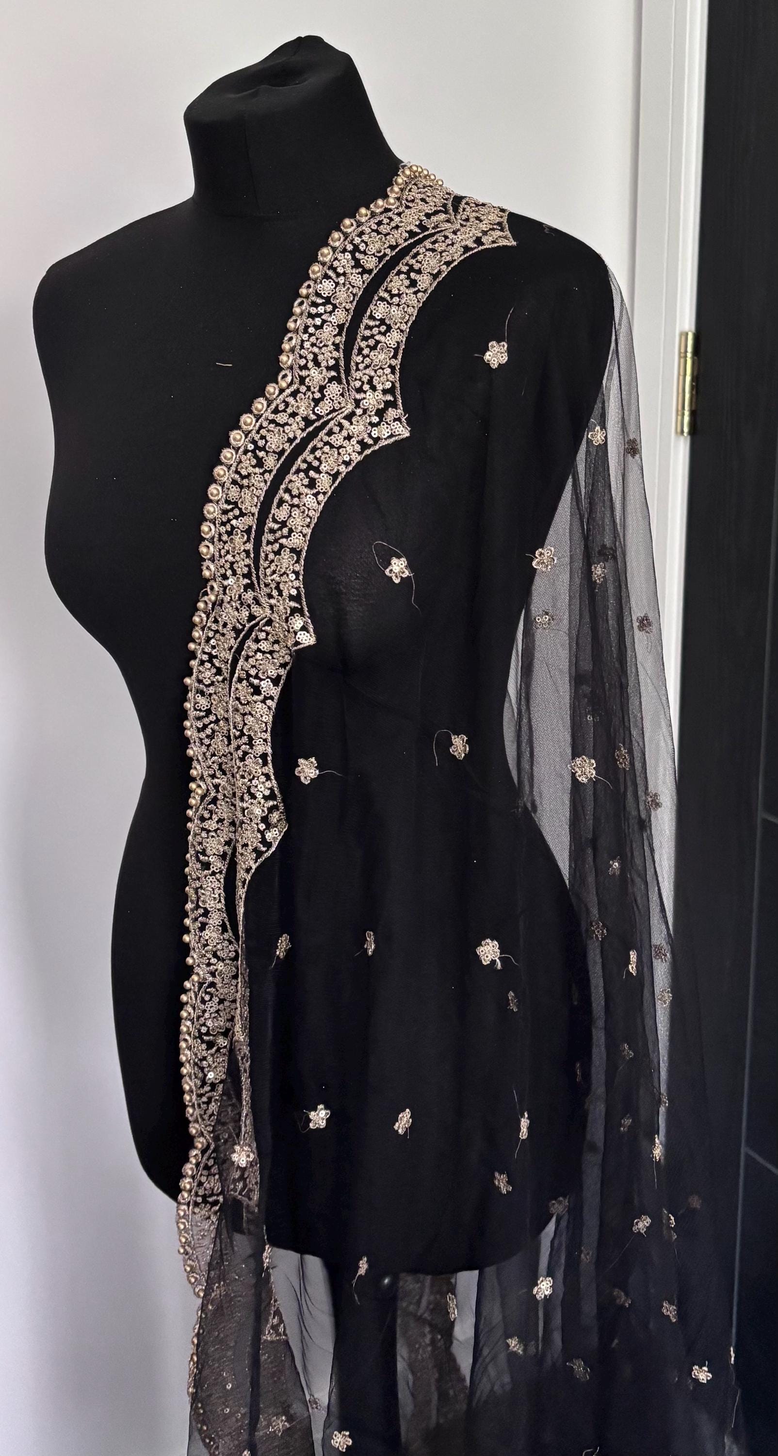 gold prom dress looks Black Embroidered Silk Kurta Set with Dupatta