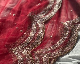Rich Maroon Net Dupatta with Sequin Border main image 1