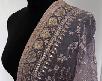 Dupatta Chunni bordado Zari de organza rosa bebé