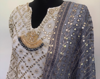 Embroidered White Suit with Dupatta: UK Size 12/14