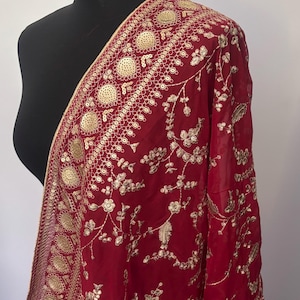 Red Organza Zari Embroidery Dupatta Chunni