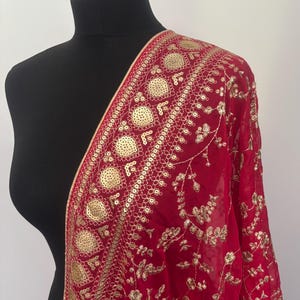 Poppy Red Organza Zari Embroidery Dupatta Chunni