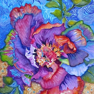 Cartão aquarela, peônia floral, 5 x 7, interior em branco, estoque pesado, obrigado, aniversário, melhoras, saudação
