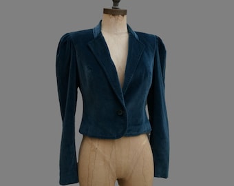 70s Velvet Cropped Jacket: Romantic Princess Seam Dirndl, Size S