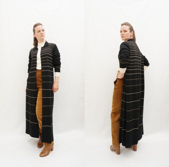 1980 S Size M Country Casual Long Black Striped Button Up Etsy