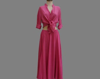 90s Adini pink Maxi Co'ord Urlaubskleidung mit sehr weiten Rock Gr. M