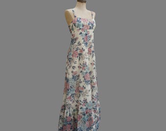 70s Floral Cotton Maxi Dress with Bolero - Size Small