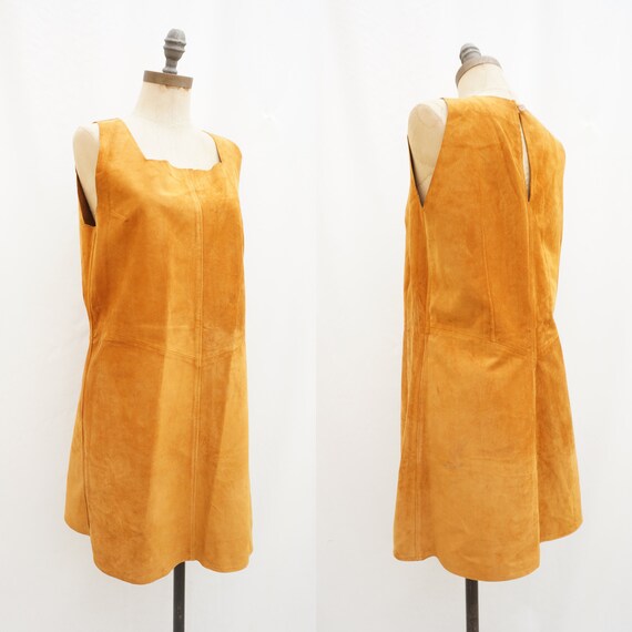 80's suede leather pinafore square neck dress, AD… - image 6