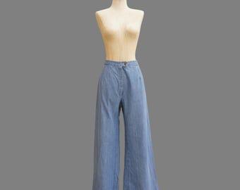 60s Blaue Ausgestellte Baumwolljeans - Julius London High Waist Denim