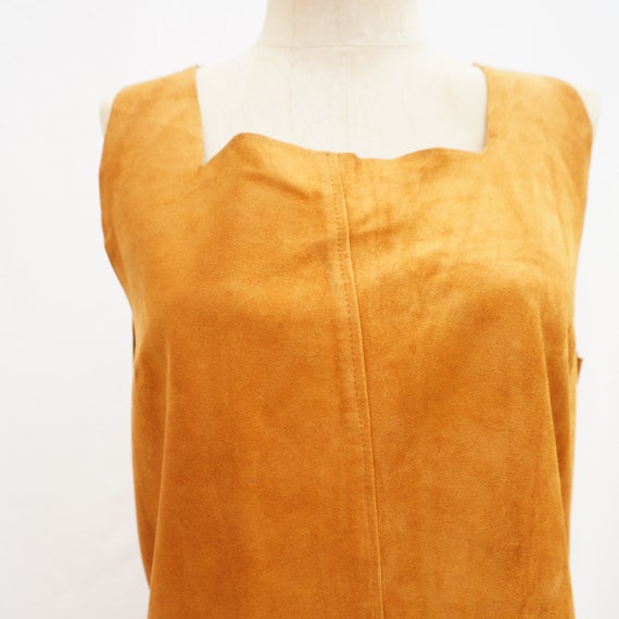 80's suede leather pinafore square neck dress, AD… - image 5