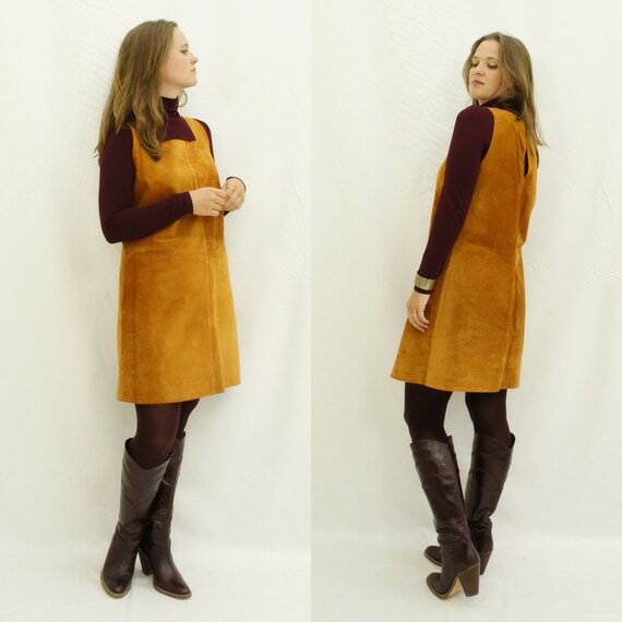 80's suede leather pinafore square neck dress, AD… - image 3