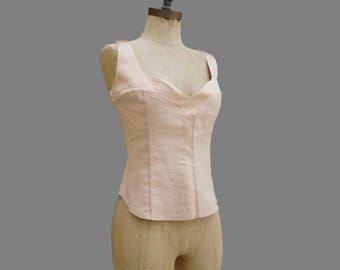90er Max Mara Satin und Leinen Korsett Top, nude, pink, Größe Large
