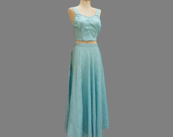 Vintage Viskose Viskose Bralette Crop Top und Schrägrock im Set