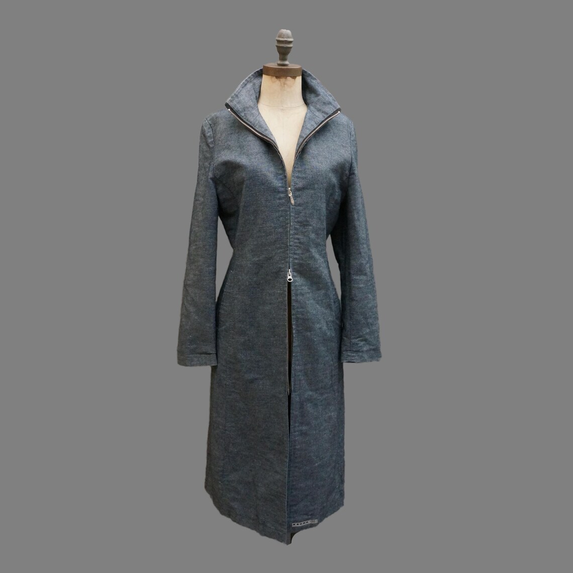 Y2K Kronk cotton denim longline zipper front jacket, high neck, Size Medium, Foto 1 von 5