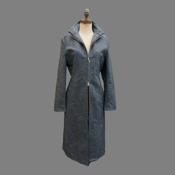 Y2K Kronk cotton denim longline zipper front jacket, high neck, Size Medium