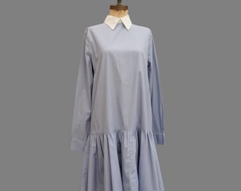 Ralph Lauren Stripe Smock Dress: Blue White Cotton, Size S-M