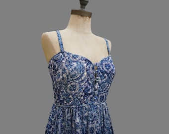 70s Ritu Kumar Silk Quilted Dress: Indian Block Print, XS-Small