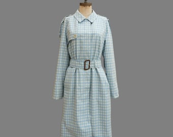 90er Aquascutum Karo Trenchcoat mit Leder Gürtel - Size M
