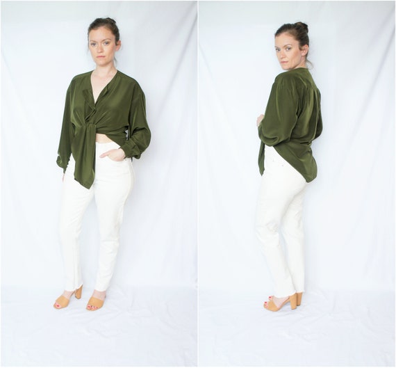 1990's oversized forest green blouse, size small m