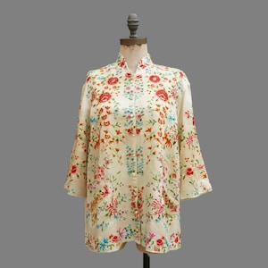 40s Silk Embroidered Jacket: Vintage Chinese Plum Blossom Satin, Size M