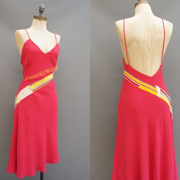 y2k Christian Lacroix Silk bias hot pink dress, low back, spaghetti strap, Size M-L