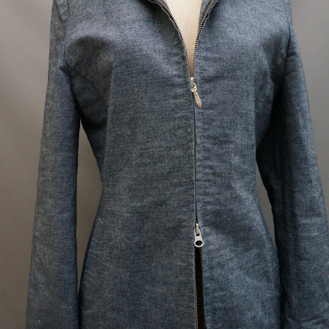 Y2K Kronk cotton denim longline zipper front jacket, high neck, Size Medium, Foto 3 von 5