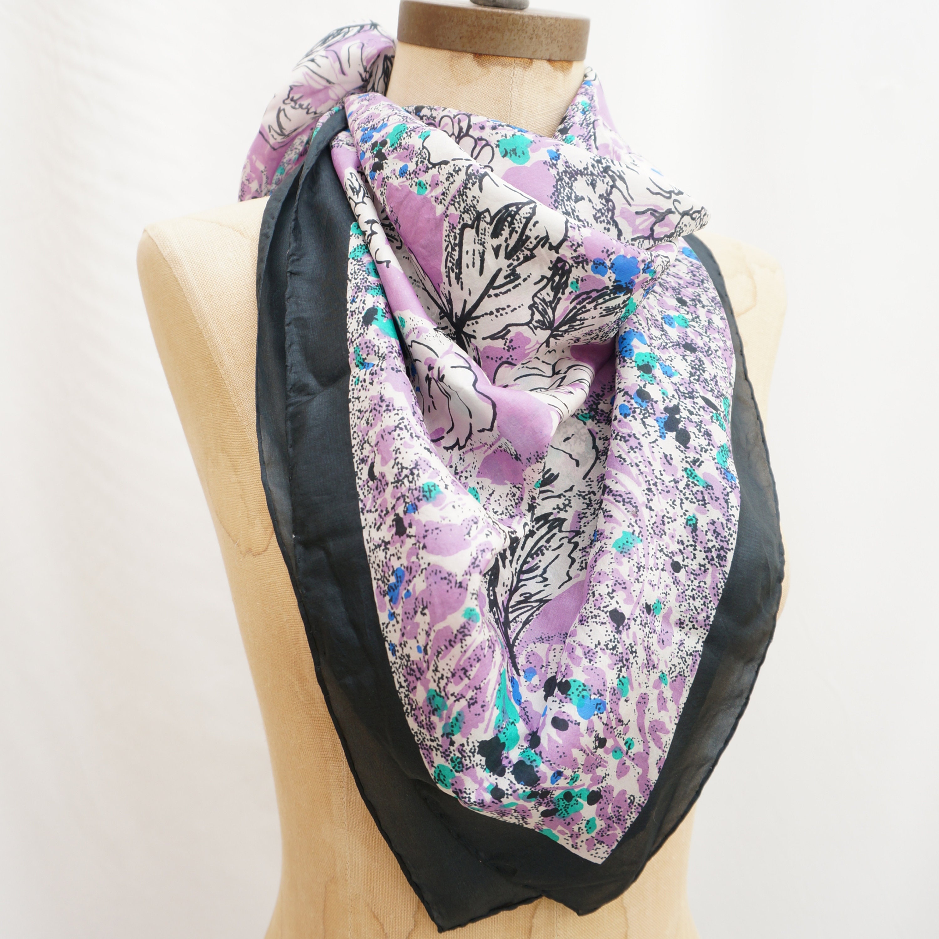 60er Feine Seide Floral Cartoon Print großer quadratischer | Etsy