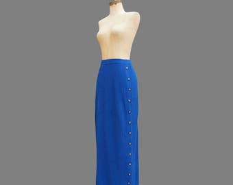 90er Jahre Royal Blau Gerippter Maxi Maxi Rock, Wallis Lambswolle