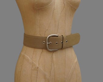 Cinturón de lona y piel Emporio Armani de los años 90, hebilla plateada, talla 75/30