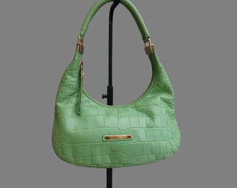 Y2K Coccinelle lime green Baguette Umhängetasche in Scheinkroko, gold Hardware
