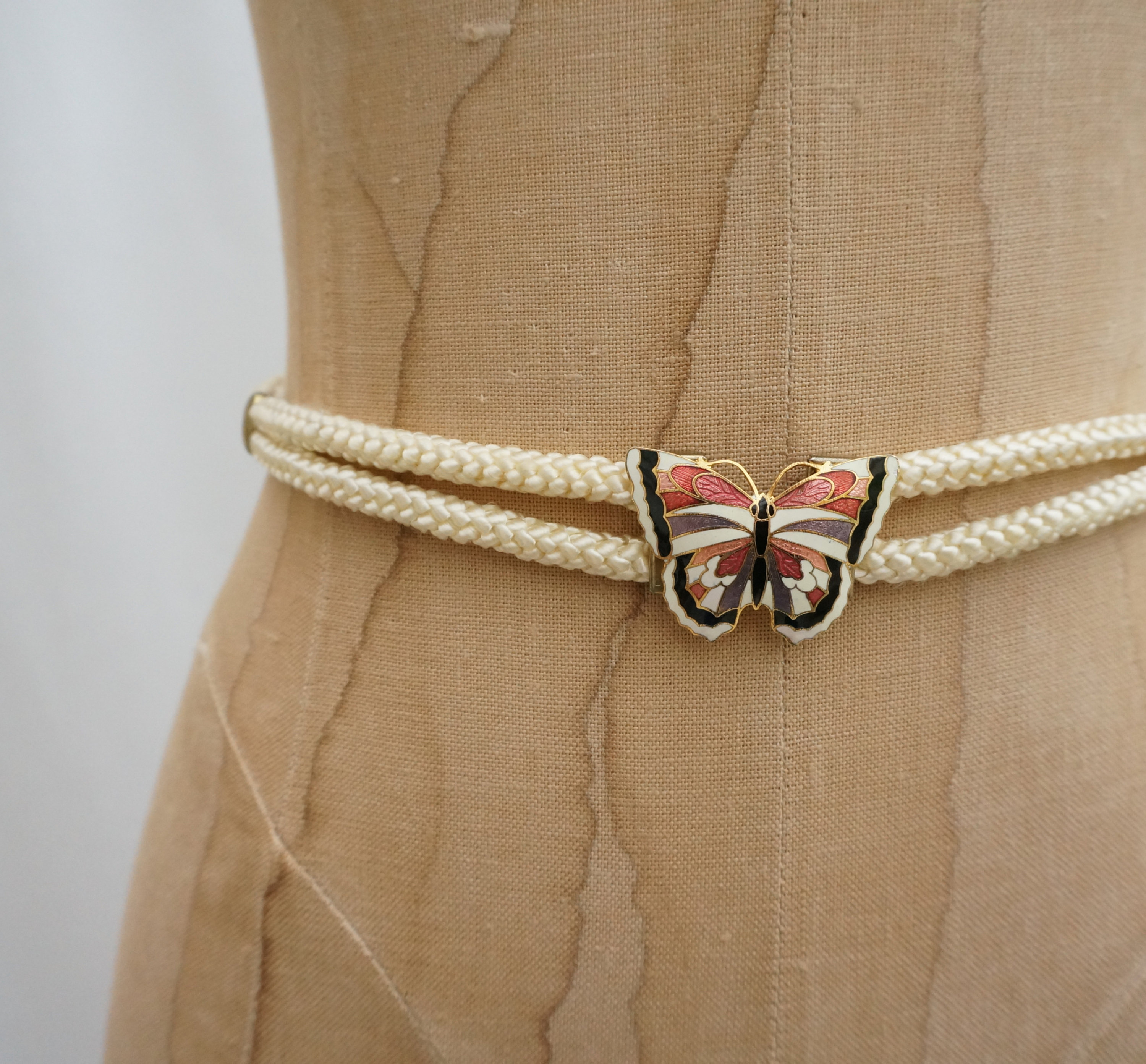 80's enamel butterfly belt in a cream pink and gold with Etsy