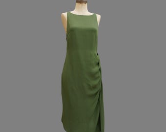 Y2K Silk Olive Green Dress: Asymmetrisches rückenfreies Partykleid