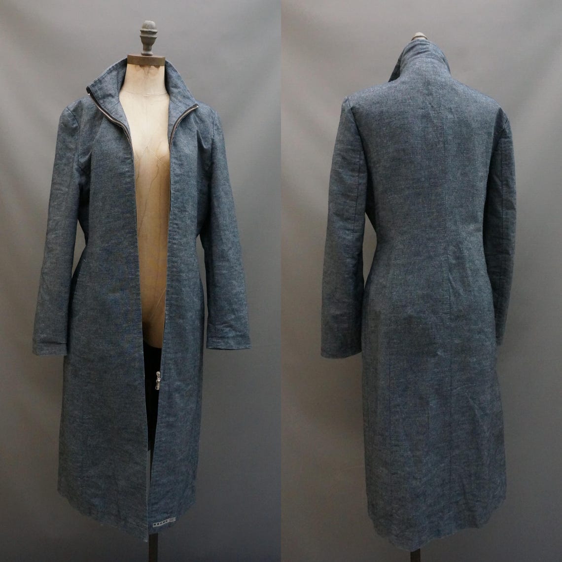 Y2K Kronk cotton denim longline zipper front jacket, high neck, Size Medium, Foto 4 von 5