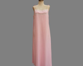 60's Selfridges Pink Floral besticktes Midi Slip Dress, Seide Viscose
