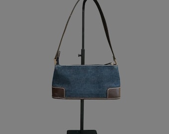 Y2k Liz Claidose Denim Baguette Umhängetasche mit Veganer Lederbesatz und Riemen