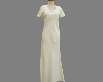 90er macht 30er Jahre Laura Ashley grün kariertes Leinenschrägband Maxi Kleid, Size L
