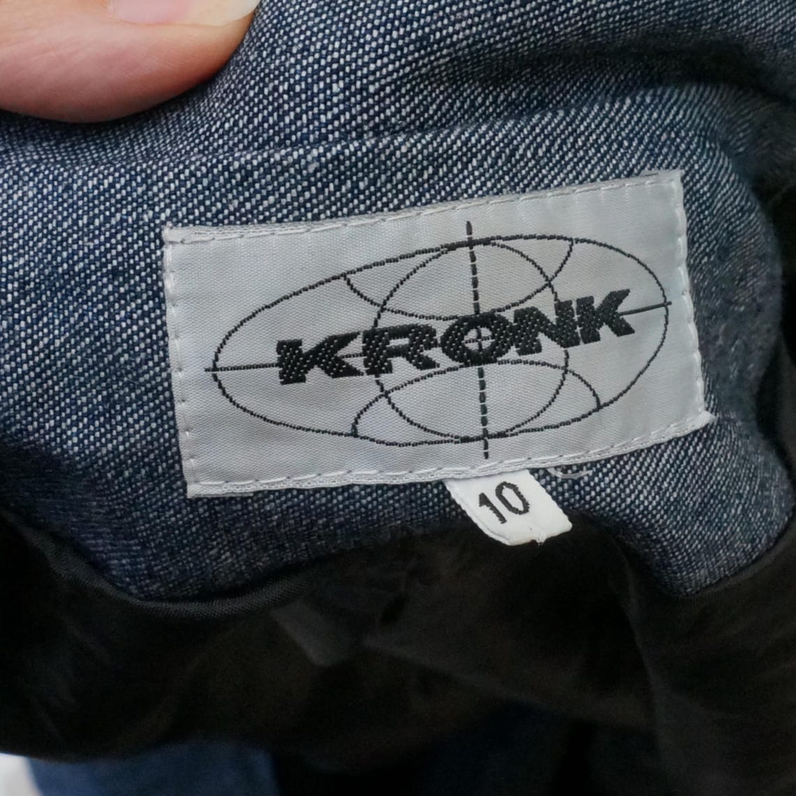 Y2K Kronk cotton denim longline zipper front jacket, high neck, Size Medium, Foto 2 von 5