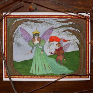 Faerie Queen Fine Art Print - Fairytale Illustration, Enchanted Forest, Victorian Dress, Fairy Wings