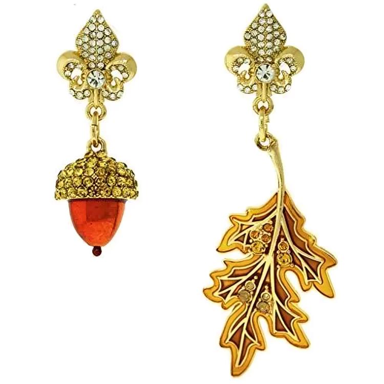 Ritzy Couture Fall Acorn Oak Leaf Dainty Thanksgiving Halloween Holiday Orange Festive Delicate Autumn Party Dangle Drop Earrings (Goldtone)