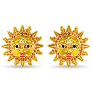 Summer Solar Sun Shine Button Earring by Ritzy Couture DeLuxe –18k Gold Plated