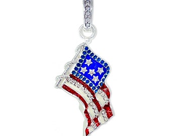 Sparkling July 4th USA Flag Enhancer Pendant Ritzy Couture DeLuxe-Fine Silver Plated
