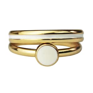 Two Rings White Enamel Set (Gold Plated)