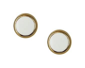 Ritzy Couture White Enamel Studs Elegant Earring Set for Women Girls Teens Everyday Wearing Trendy Simple Earrings Fashionable (Goldtone)